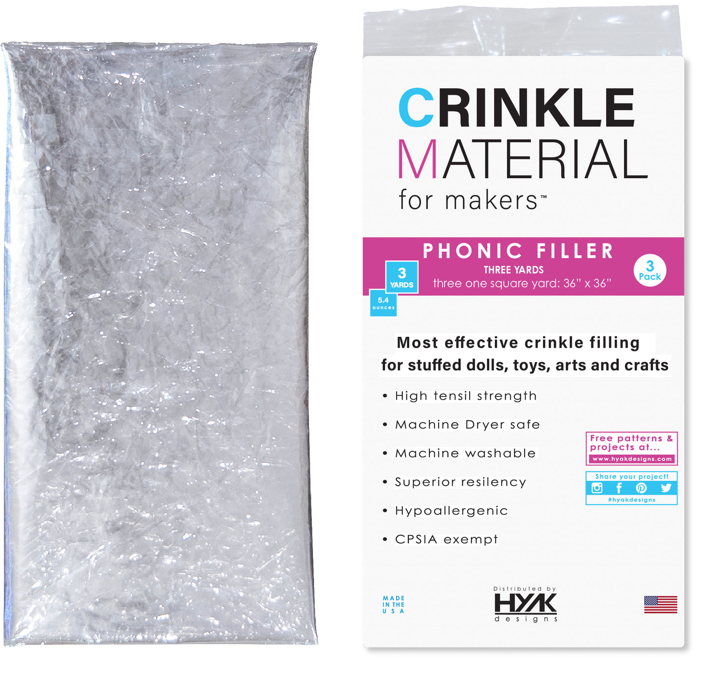 Crinkle Material for Makers -3 Yards- Commercial Grade Plastic Crinkle Film - Add Noise & Texture to Crafts, Baby and Pet Toys