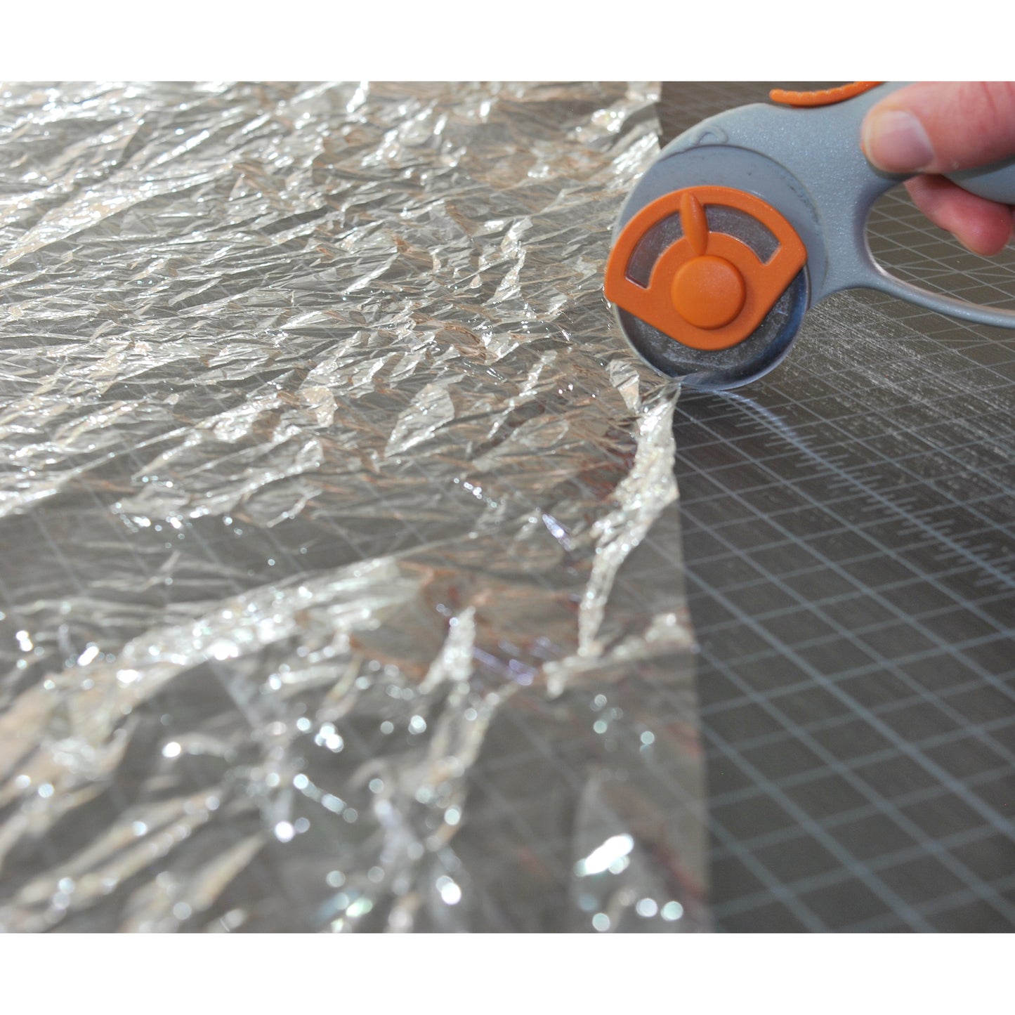 Close-up of toy size crinkle fabric showing thin, durable and flexible texture.