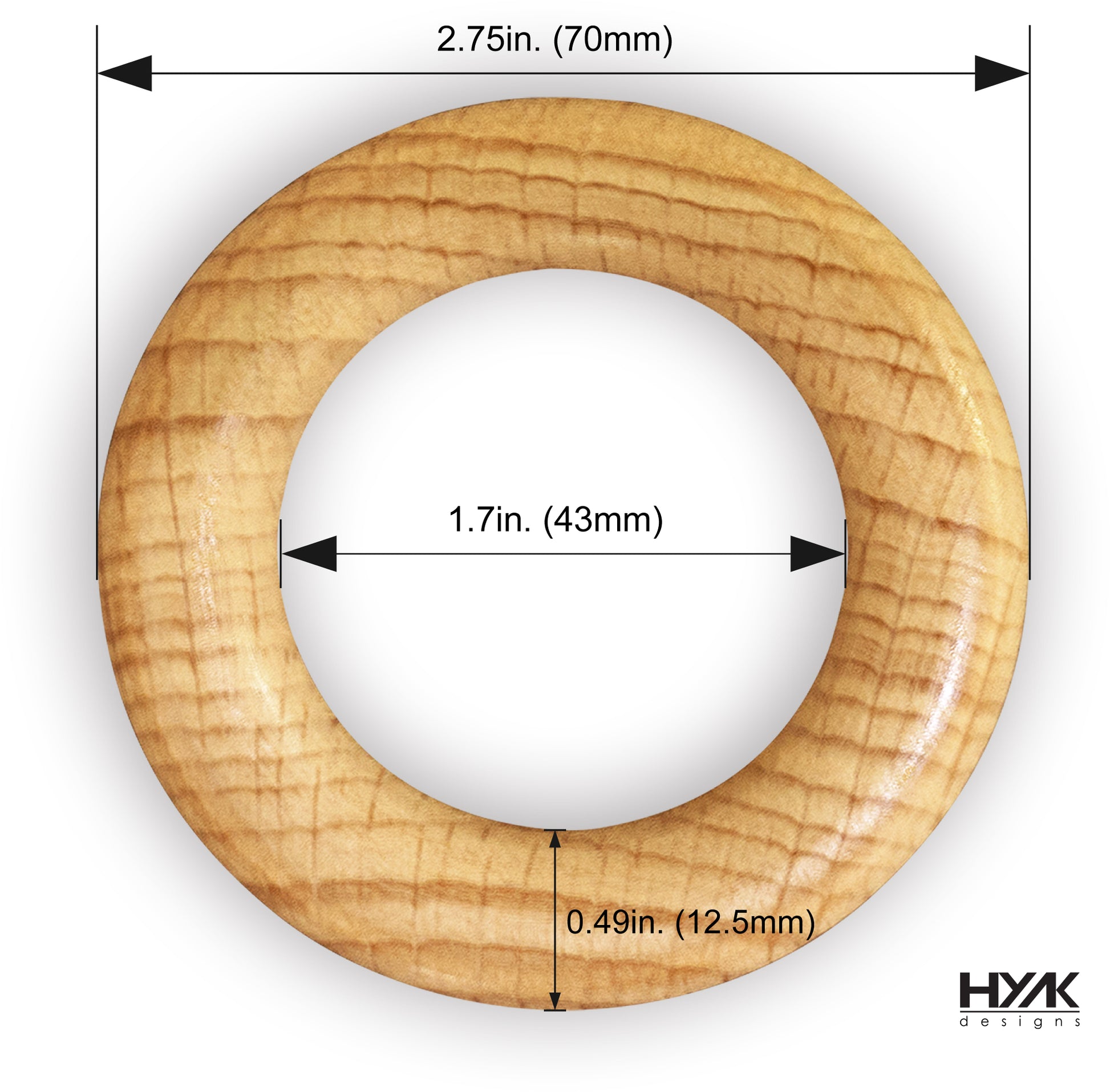 Natural Beech Wood Ring (70mm) for DIY crafts and pet toys.