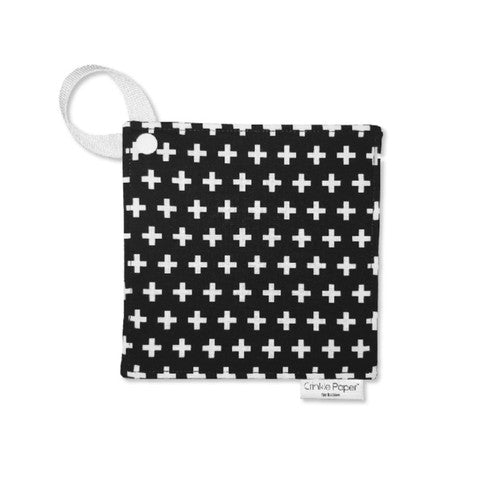 Crinkle paper for babies, black and white fabric, infant toy with crinkle sound and strap